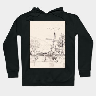 De Adriaan Windmill Haarlem Netherlands Pen Ink Travel Art Hoodie